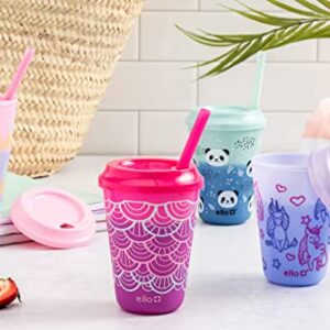 Ello Kids Plastic Reusable Color Changing Cups with Twist on Splash-Proof Lids and Straw, BPA Free, Dishwasher Safe, 12oz, Fruit Pop, 10 Pack