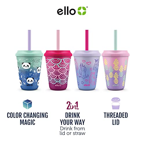 Ello Kids Plastic Reusable Color Changing Cups with Twist on Splash-Proof Lids and Straw, BPA Free, Dishwasher Safe, 12oz, Fruit Pop, 10 Pack