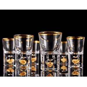 dujust shot glasses (1.5oz), crystal shot glass set decorated with 24k gold leaf flakes, cool & cute shot cups, bpa-free & lead-free, perfect for décor & collection, gift choices - 6 pcs