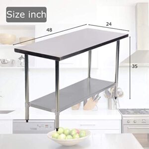 24" x 48" Kitchen Work Table Stainless Steel Table Commercial Work Prep Table Scratch Resistent and Antirust Heavy Duty Metal Table with Adjustable Table Foot for Restaurant, Kitchen