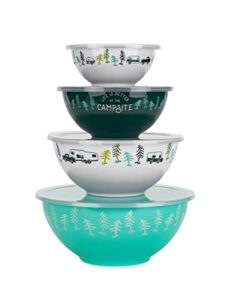 camco life is better at the campsite nesting bowl set with lids | great for on-the-go lifestyles | features (4) durable melamine bowls with (4) plastic lids (53451)