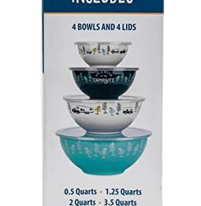 Camco Life is Better at The Campsite Nesting Bowl Set with Lids | Great for On-The-Go Lifestyles | Features (4) Durable Melamine Bowls with (4) Plastic Lids (53451)