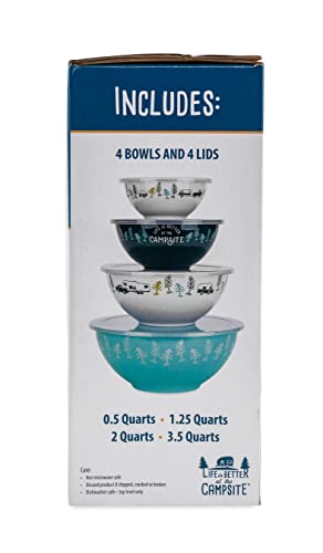 Camco Life is Better at The Campsite Nesting Bowl Set with Lids | Great for On-The-Go Lifestyles | Features (4) Durable Melamine Bowls with (4) Plastic Lids (53451)