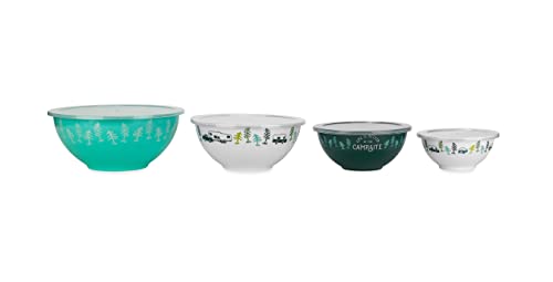 Camco Life is Better at The Campsite Nesting Bowl Set with Lids | Great for On-The-Go Lifestyles | Features (4) Durable Melamine Bowls with (4) Plastic Lids (53451)