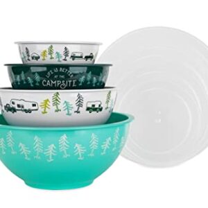 Camco Life is Better at The Campsite Nesting Bowl Set with Lids | Great for On-The-Go Lifestyles | Features (4) Durable Melamine Bowls with (4) Plastic Lids (53451)