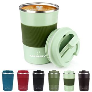 12oz travel mug, momsiv insulated coffee cup with leakproof lid, vacuum stainless steel double walled reusable tumbler for hot and cold water coffee and tea in travel and car (green-380ml)