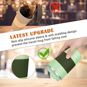 12oz Travel Mug, MOMSIV Insulated Coffee Cup with Leakproof Lid, Vacuum Stainless Steel Double Walled Reusable Tumbler for Hot and Cold Water Coffee and Tea In Travel and Car (Green-380ml)