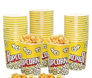 blufeu [50 pack] 32 oz paper popcorn buckets – leak-proof disposable popcorn containers – sturdy & large popcorn cups disposable for movie night, carnivals, theme party decorations