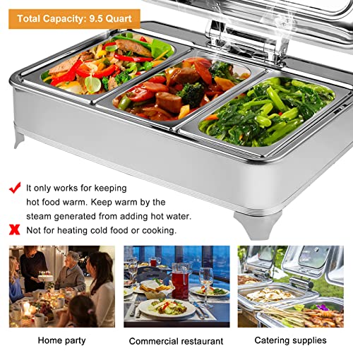 Electric Chafing Dish Buffet Set 3 Pan 9.5 Quart Food Warmer Buffet Servers and Warmers with Covers Warmer for Parties Buffets Adjustable Temperature Stainless Steel Warming Tray Bain Marie Warmer Set