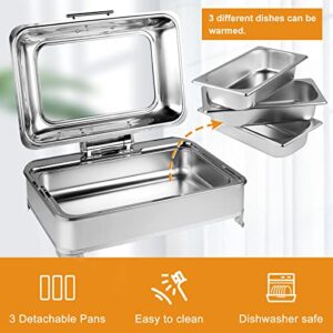 Electric Chafing Dish Buffet Set 3 Pan 9.5 Quart Food Warmer Buffet Servers and Warmers with Covers Warmer for Parties Buffets Adjustable Temperature Stainless Steel Warming Tray Bain Marie Warmer Set