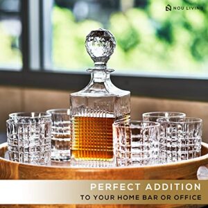 Nou Living Crystal Whiskey Decanter Set with Glasses – Whisky Decanter & Glass Set of 6 – Whiskey Decanter Sets for Men – 11 Pc Whiskey Gift Set - Crystal Liquor Decanters for Alcohol, Bourbon