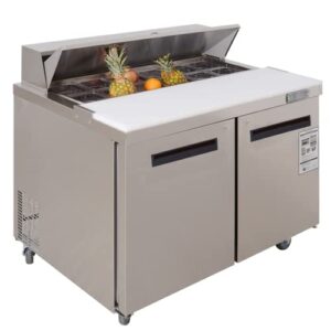 westlake 48" w 2 door refrigerator sandwich&salad prep table commercial stainless steel counter fan cooling refrigerator with 12 pans-48 inches for restaurant, bar, shop, etc