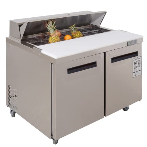 WESTLAKE 48" W 2 Door Refrigerator Sandwich&Salad Prep Table Commercial Stainless Steel Counter Fan Cooling Refrigerator with 12 pans-48 Inches for Restaurant, Bar, Shop, etc