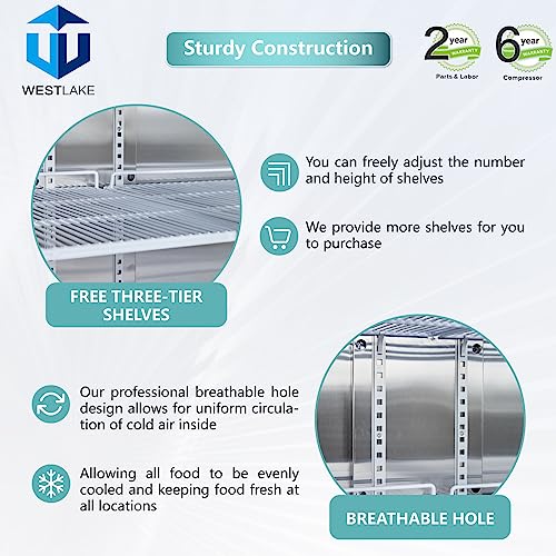 WESTLAKE 48" W 2 Door Refrigerator Sandwich&Salad Prep Table Commercial Stainless Steel Counter Fan Cooling Refrigerator with 12 pans-48 Inches for Restaurant, Bar, Shop, etc