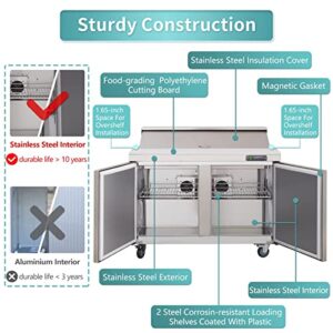 WESTLAKE 48" W 2 Door Refrigerator Sandwich&Salad Prep Table Commercial Stainless Steel Counter Fan Cooling Refrigerator with 12 pans-48 Inches for Restaurant, Bar, Shop, etc