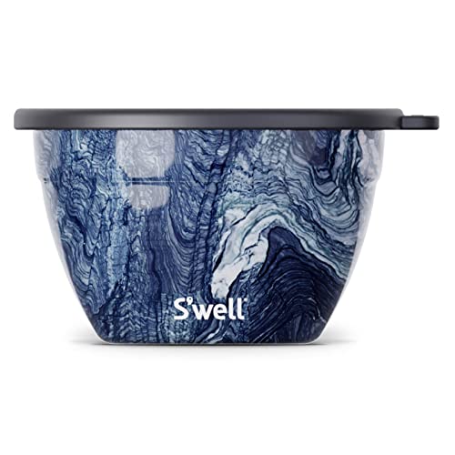 S'well Stainless Steel Salad Bowl Kit - 64oz, Azurite - Comes with 2oz Condiment Container and Removable Tray for Organization - Leak-Proof, Easy to Clean, Dishwasher Safe