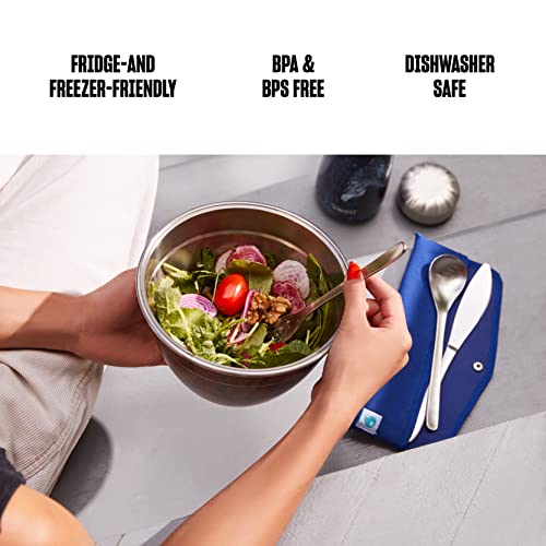 S'well Stainless Steel Salad Bowl Kit - 64oz, Azurite - Comes with 2oz Condiment Container and Removable Tray for Organization - Leak-Proof, Easy to Clean, Dishwasher Safe