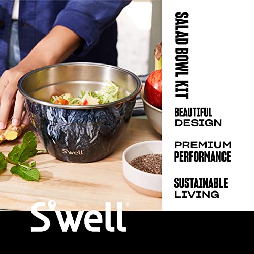 S'well Stainless Steel Salad Bowl Kit - 64oz, Azurite - Comes with 2oz Condiment Container and Removable Tray for Organization - Leak-Proof, Easy to Clean, Dishwasher Safe