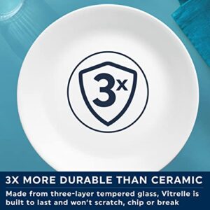 Corelle Vitrelle 4-Pieces 10.25" Glass Dinner Plates, Chip & Crack Resistant Glass Dinnerware Set Plates, Winter Frost White