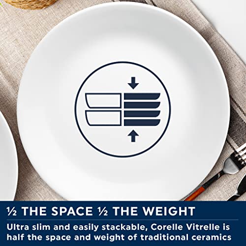 Corelle Vitrelle 4-Pieces 10.25" Glass Dinner Plates, Chip & Crack Resistant Glass Dinnerware Set Plates, Winter Frost White