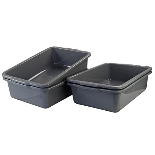 Qqbine 36 Quart Commercial Bus Tubs, Plastic Bus Box Dish Pan Basin, Gray, 4 Packs