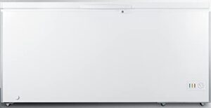 summit appliance scfm183 commercially listed 17.2 cu.ft. chest freezer in white with stainless steel corner guards, manual defrost, storage baskets, adjustable thermostat, removable divider and lock
