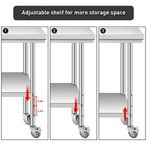 Commercial Work Table, 36" x 24" Stainless Steel Work Table with Wheels Heavy Duty Table for Restaurant Home and Hotel