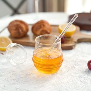 Ivolador Honey Jar with Dipper and Lid Glass Honey Pot Container Dispenser for Home Kitchen Store Honey and Syrup