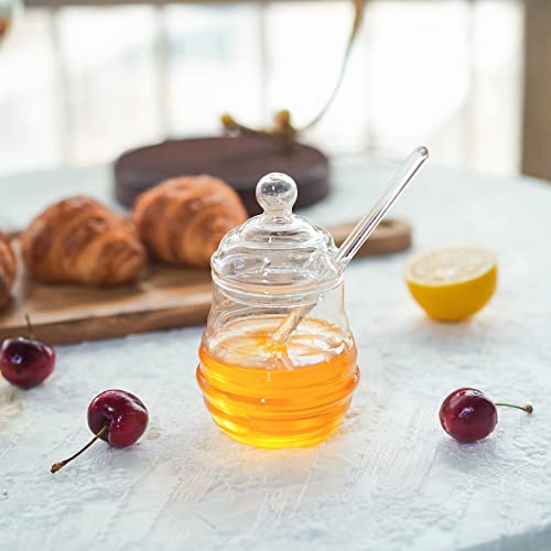 Ivolador Honey Jar with Dipper and Lid Glass Honey Pot Container Dispenser for Home Kitchen Store Honey and Syrup