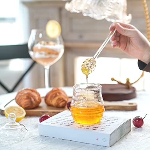 Ivolador Honey Jar with Dipper and Lid Glass Honey Pot Container Dispenser for Home Kitchen Store Honey and Syrup