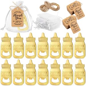50 pcs baby bottle opener baby shower party favor opener cute baby bottle shaped bottle opener baby shower return gifts for guest wedding party souvenir kids birthday party (gold, classic style)