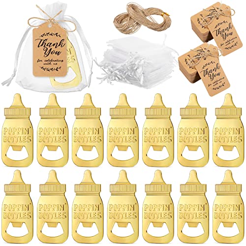 50 Pcs Baby Bottle Opener Baby Shower Party Favor Opener Cute Baby Bottle Shaped Bottle Opener Baby Shower Return Gifts for Guest Wedding Party Souvenir Kids Birthday Party (Gold, Classic Style)