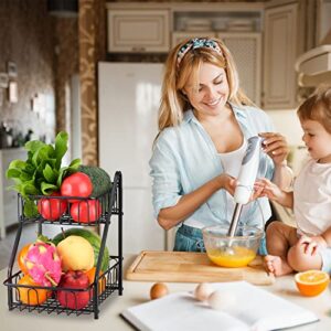 KYCREAL 2-Tier Fruit Basket Bowl for Kitchen Counter, Banana Holder,Fruit Vegetable Bowl Stand with Removable Banana Hanger, Metal Wire Fruit Vegetable Storage ,Black