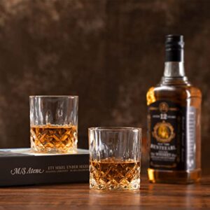 Whiskey Rocks Glass, Set of 4 (2 Crystal Bourbon Glasses, 2 Round Big Ice Ball Molds) In Gift Box - 10 Oz Old Fashioned Glasses for Scotch Cocktail Rum Cognac Vodka Liquor, Unique Gifts for Men
