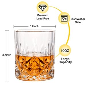 Whiskey Rocks Glass, Set of 4 (2 Crystal Bourbon Glasses, 2 Round Big Ice Ball Molds) In Gift Box - 10 Oz Old Fashioned Glasses for Scotch Cocktail Rum Cognac Vodka Liquor, Unique Gifts for Men