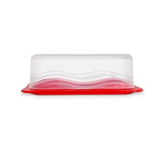 cover butter container - butter storage container with transparent lid - durable plastic butter container for counter - plastic butter dish with lid - covered butter dish for home or camping (red)