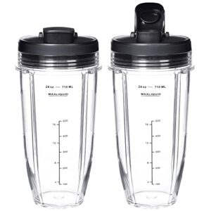 Replacement 24oz Blender Cup For Ninja BN401 BN751 BN801 BN800 BL450 BL456 BL480 Foodi SS401 SS101 TWISTi SS151 SS351 Cups Nutri Ninja Auto IQ Parts Lids Upgraded (2 Pack)