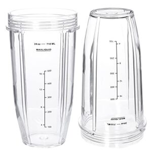 Replacement 24oz Blender Cup For Ninja BN401 BN751 BN801 BN800 BL450 BL456 BL480 Foodi SS401 SS101 TWISTi SS151 SS351 Cups Nutri Ninja Auto IQ Parts Lids Upgraded (2 Pack)