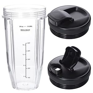 Replacement 24oz Blender Cup For Ninja BN401 BN751 BN801 BN800 BL450 BL456 BL480 Foodi SS401 SS101 TWISTi SS151 SS351 Cups Nutri Ninja Auto IQ Parts Lids Upgraded (2 Pack)