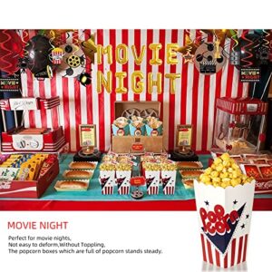 100 Pcs Popcorn Boxes,7.75 Inches Tall & Holds 46 Oz Popcorn Containers,Fashion Design Red White & Blue Colored Nostalgic Carnival Stripes and Stars Paper Popcorn Bags For Party Home Movie Theater