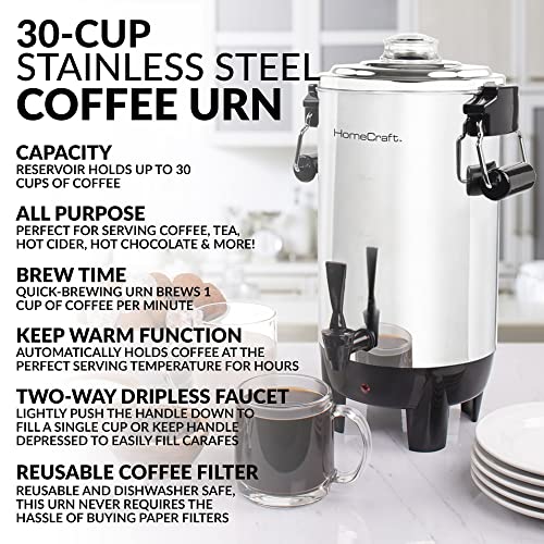 Homecraft Quick-Brewing 1000-Watt Automatic 30-Cup Coffee Urn - Stainless Steel
