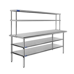 amgood stainless steel work table with 2 shelves | metal kitchen prep table & shelving combo (24" x 60" table with 2 shelves + 12" overshelf)