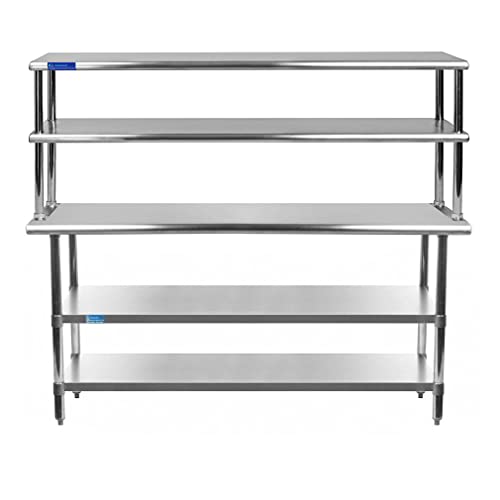 Amgood Stainless Steel Work Table with 2 Shelves | Metal Kitchen Prep Table & Shelving Combo (24" x 60" Table with 2 Shelves + 12" Overshelf)