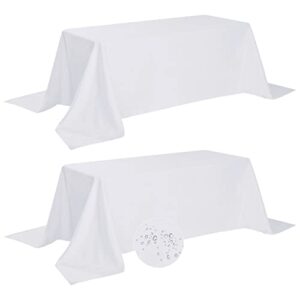 fokitut 2 pack waterproof rectangle tablecloth, 90x132 inch,stain resistant and wrinkle polyester table cloth, fabric table cover for kitchen dining, wedding, party, holiday dinner-white