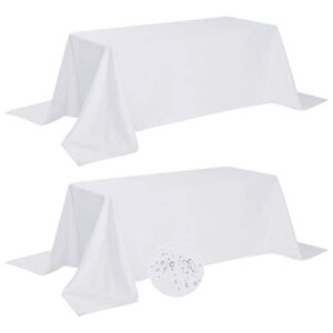 Fokitut 2 Pack Waterproof Rectangle Tablecloth, 90x132 Inch,Stain Resistant and Wrinkle Polyester Table Cloth, Fabric Table Cover for Kitchen Dining, Wedding, Party, Holiday Dinner-White