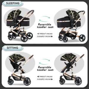 Blahoo Baby Stroller for Newborn, 2 in1 High Landscape Stroller, Foldable Aluminum Alloy Pushchair with Adjustable Backrest. Bassinet Stroller Gray