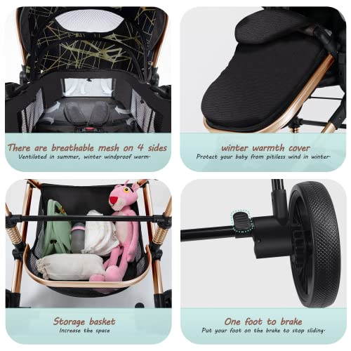 Blahoo Baby Stroller for Newborn, 2 in1 High Landscape Stroller, Foldable Aluminum Alloy Pushchair with Adjustable Backrest. Bassinet Stroller Gray