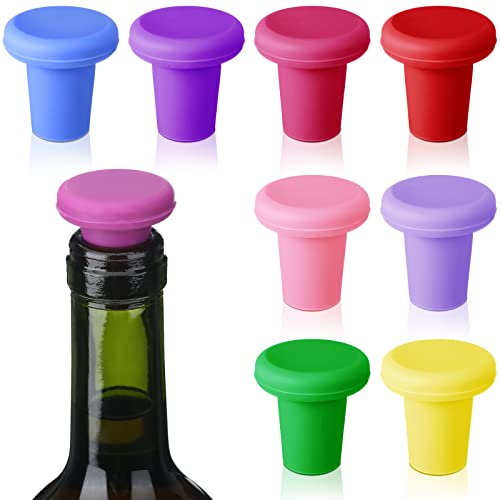 8 Pcs Silicone Wine Stopper Reusable Beer Bottle Stopper Beer Glass Bottle Sealer Stoppers Beverage Beer Champagne Wine Storage Keep Fresh Tools for Wine Bottles Supplies Gift (Rainbow)