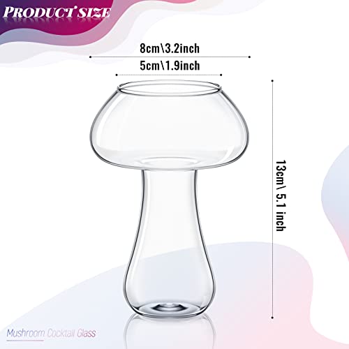 2 Pcs Mushroom Cocktail Glass Creative Martini Mushroom Glass Cup Glass Goblet Drink Cup for Wine Champagne Cocktail Home Bar Party, 260 ml