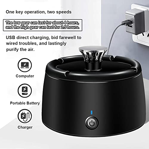 iLeefy 2 in 1 Air Purifier Multifunctional Smokeless Ashtray USB Rechargeable Ash Tray Electronic Ashtray with Filter, Best for Home Office or Car (Black)